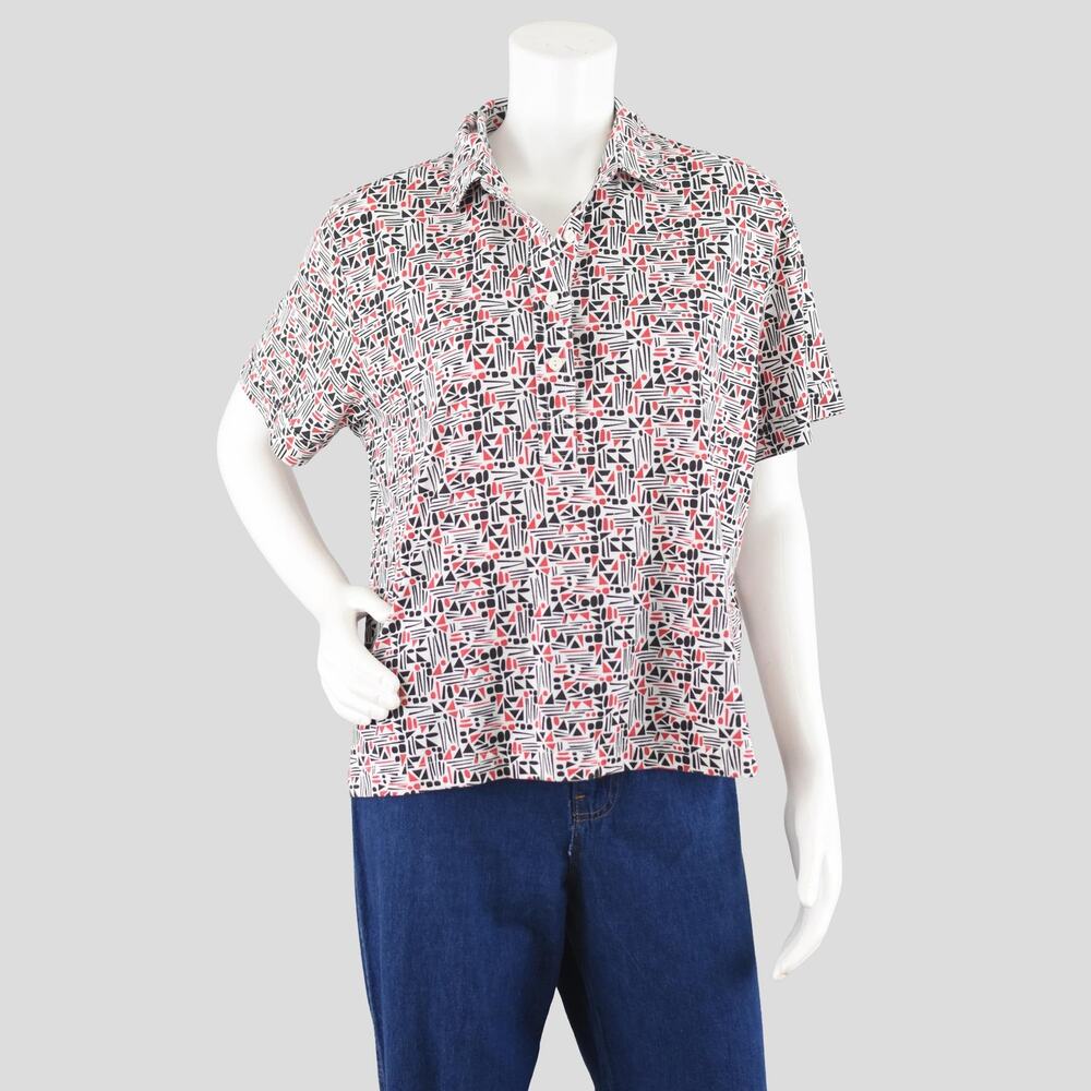 90s Leon Levin Short Golf Polo, Short Sleeve Geometric Top, Women's Medium
